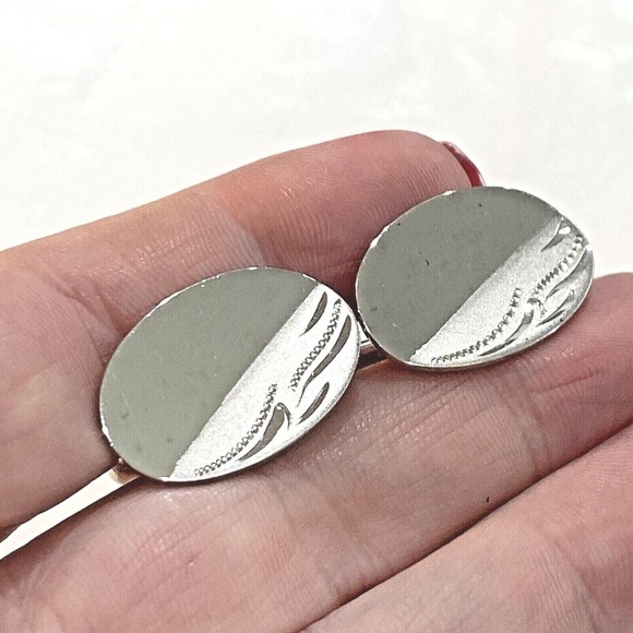 Vintage Anson Sterling cufflinks silver tone ovals etched conservative career - Picture 5 of 7